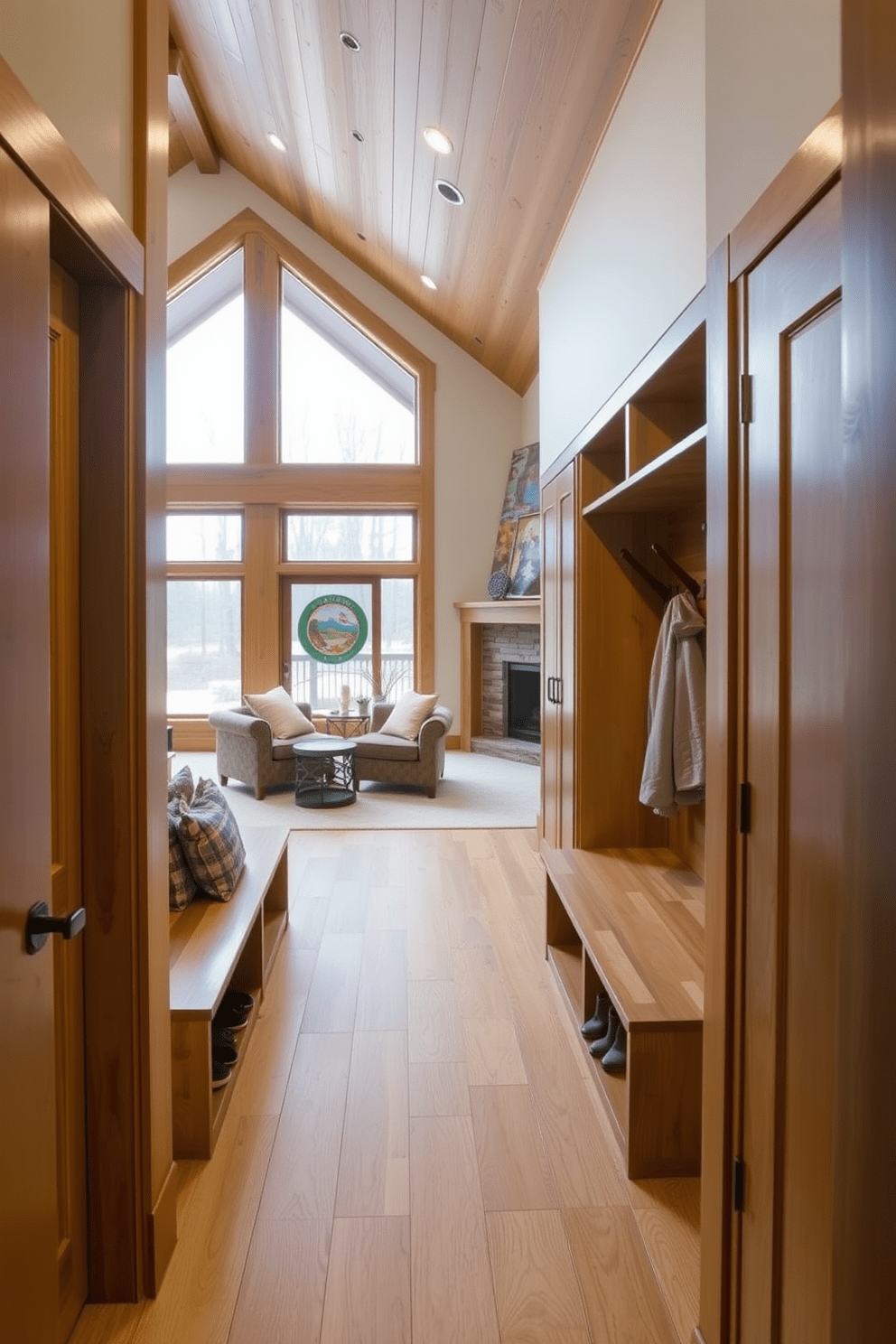 Mudroom Near Family Room Design Ideas 21