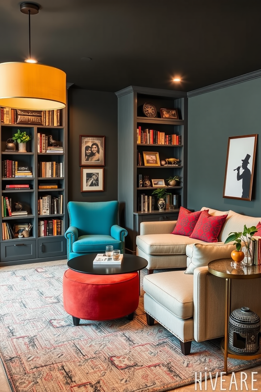 L Shaped Basement Design Ideas 25