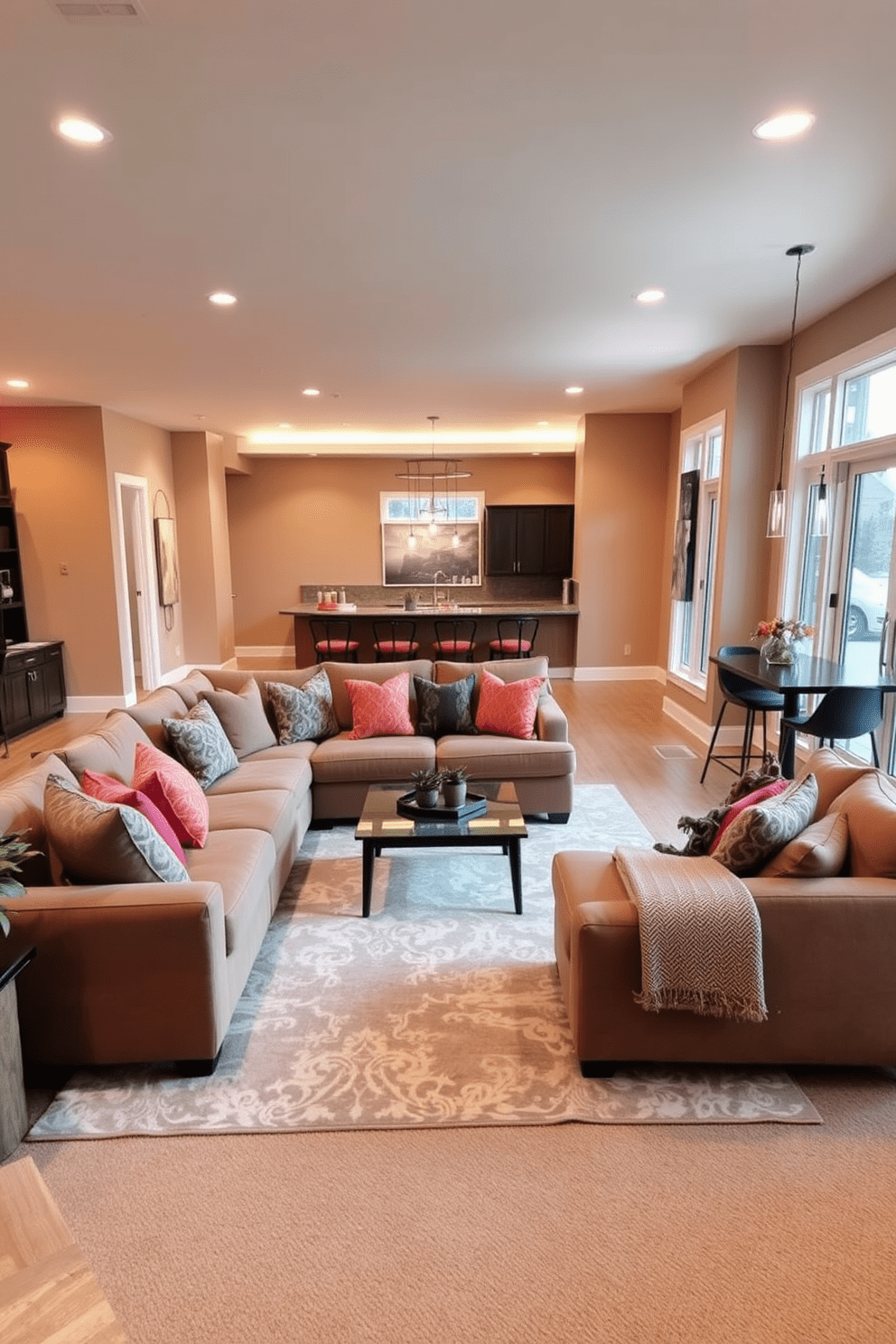 L Shaped Basement Design Ideas 27