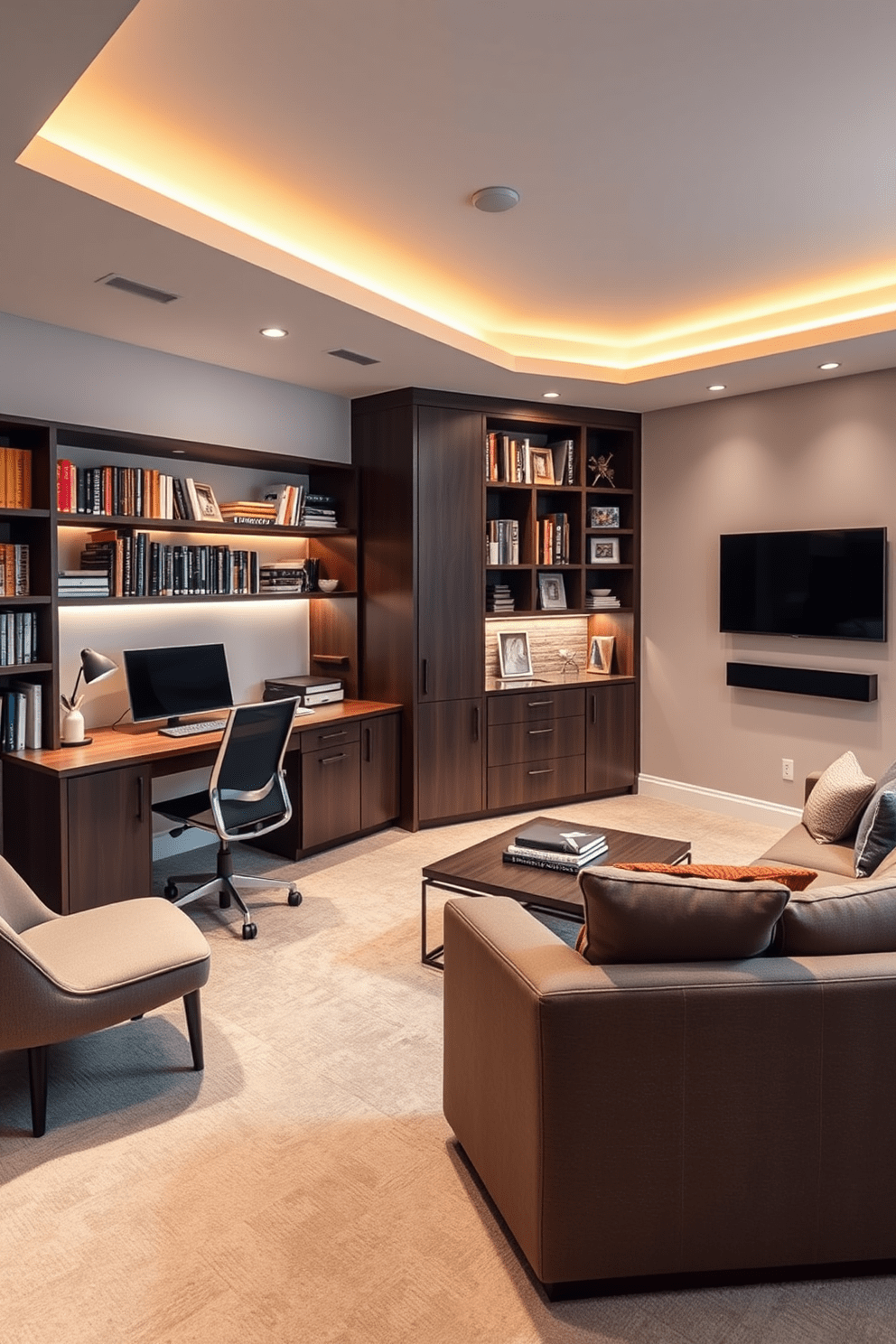 L Shaped Basement Design Ideas 10